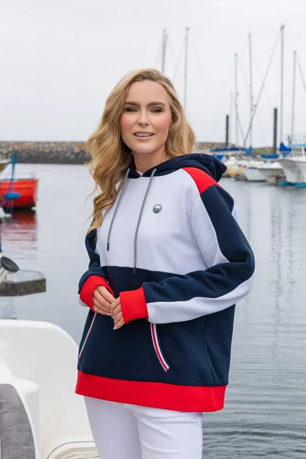 Colour Block Hoodie In Navy