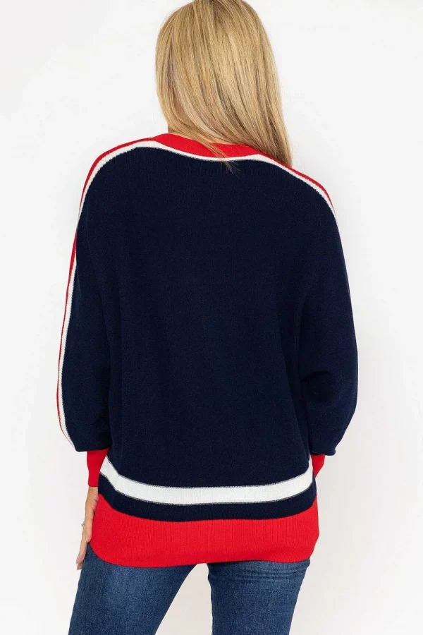 Colour Block Stripe Knit Sweater In Navy