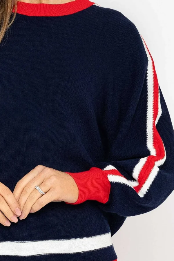 Colour Block Stripe Knit Sweater In Navy
