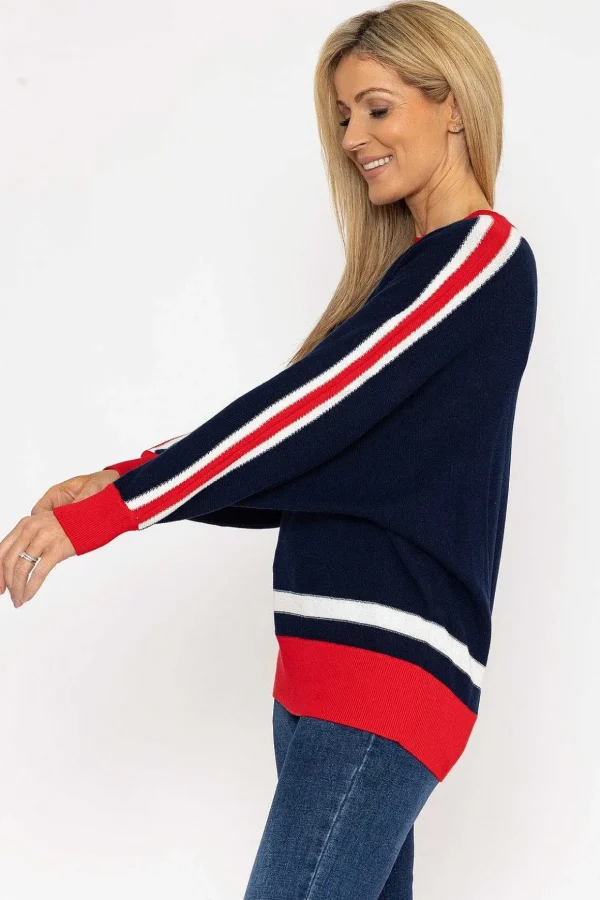 Colour Block Stripe Knit Sweater In Navy