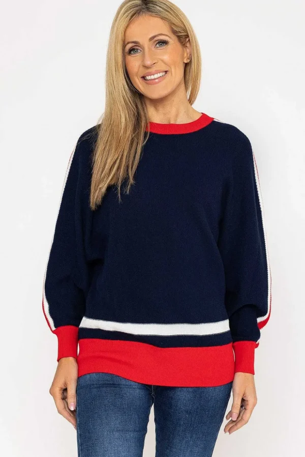 Colour Block Stripe Knit Sweater In Navy