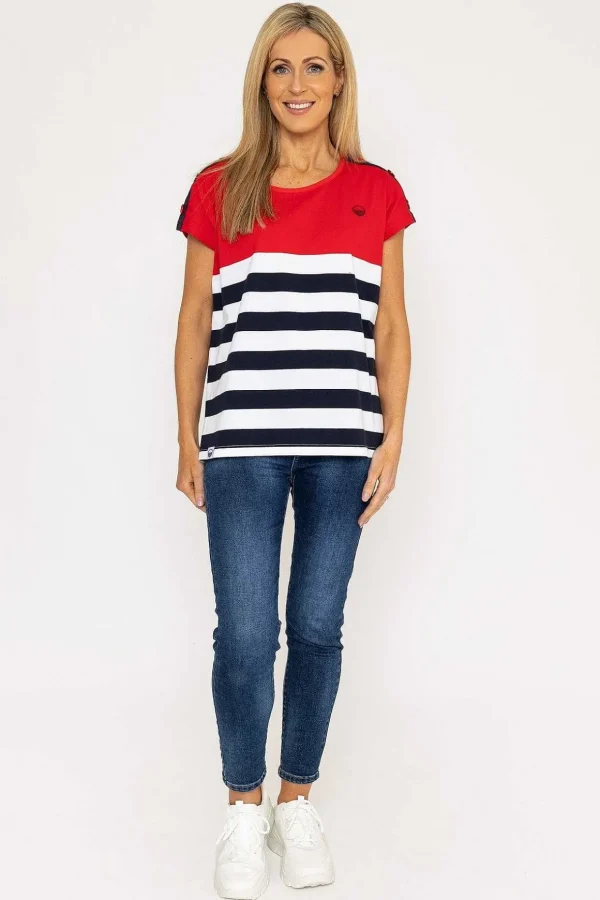 Colour Block Stripe T-Shirt In Red
