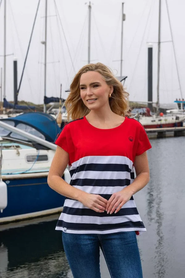 Colour Block Stripe T-Shirt In Red