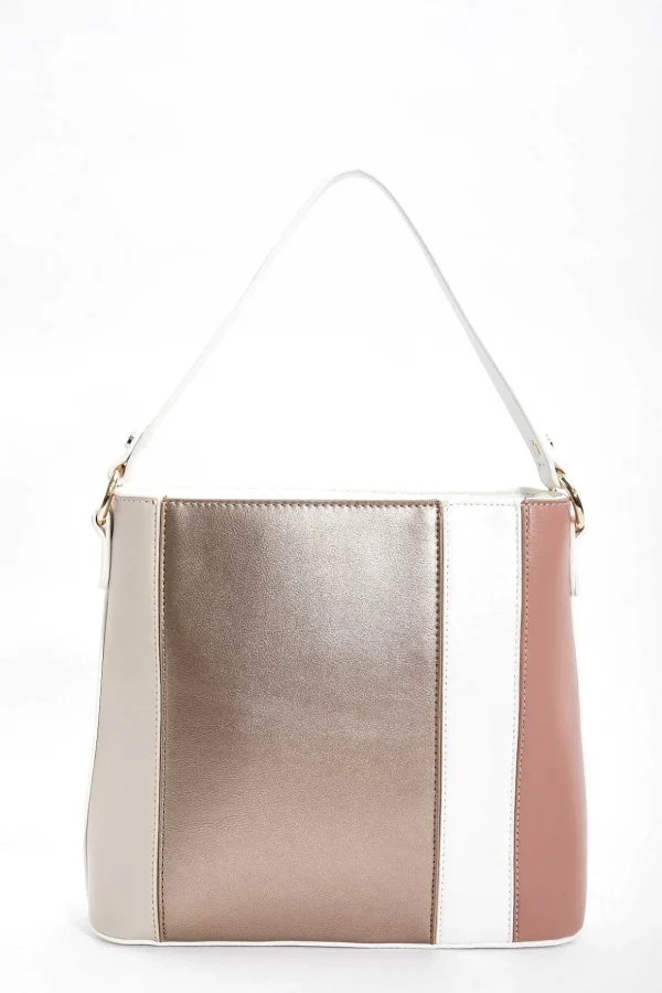 Colour Block Tote In Gold