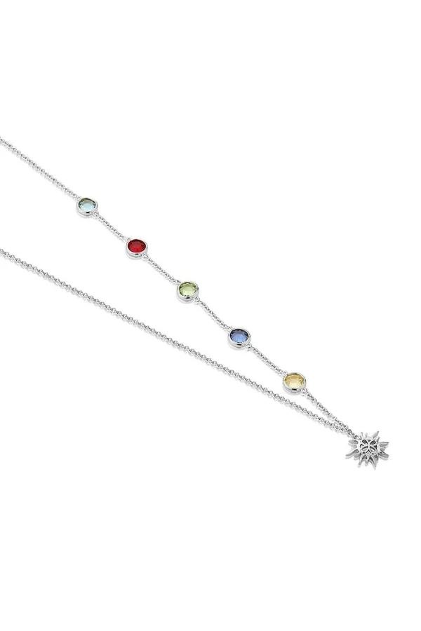 Coloured Stone Necklace In Silver