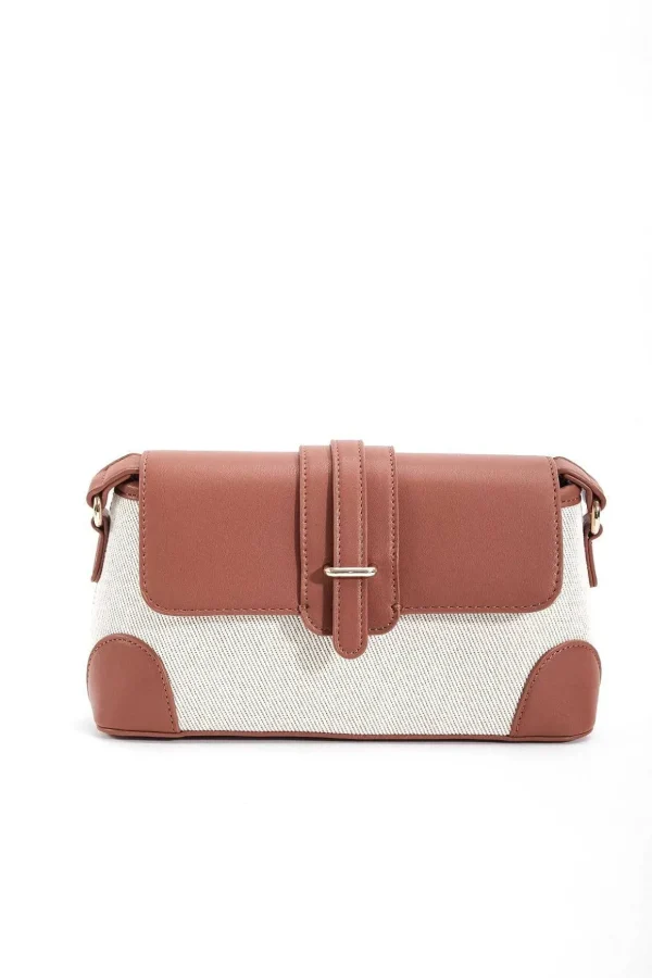 Contrast Top Shoulder Bag In Tan