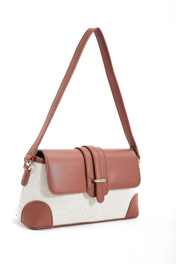 Contrast Top Shoulder Bag In Tan