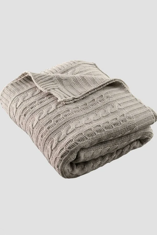 Cool Grey Aran Knit Throw