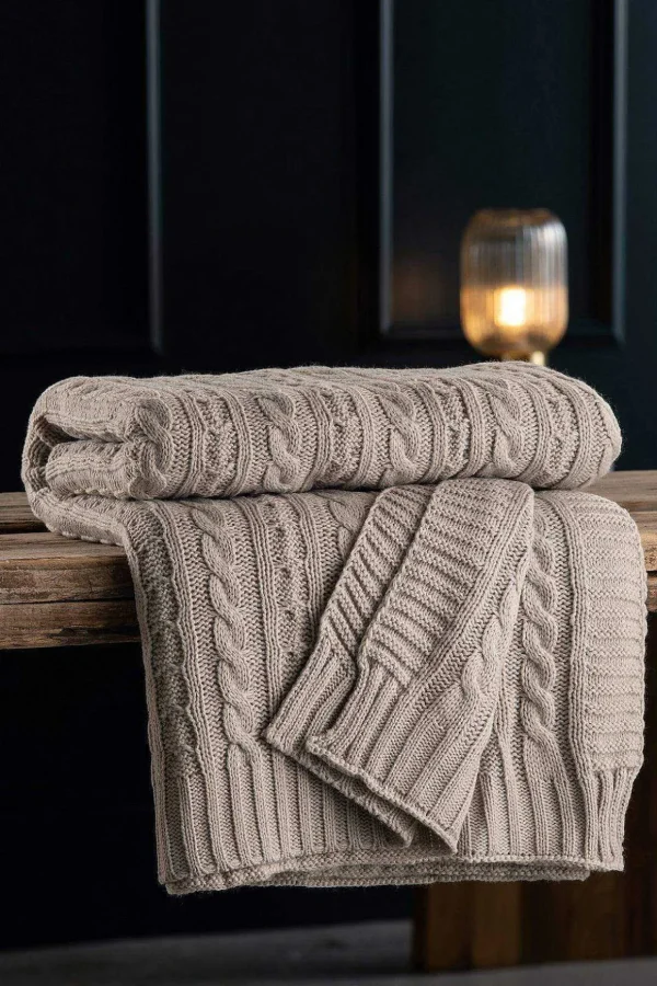 Cool Grey Aran Knit Throw