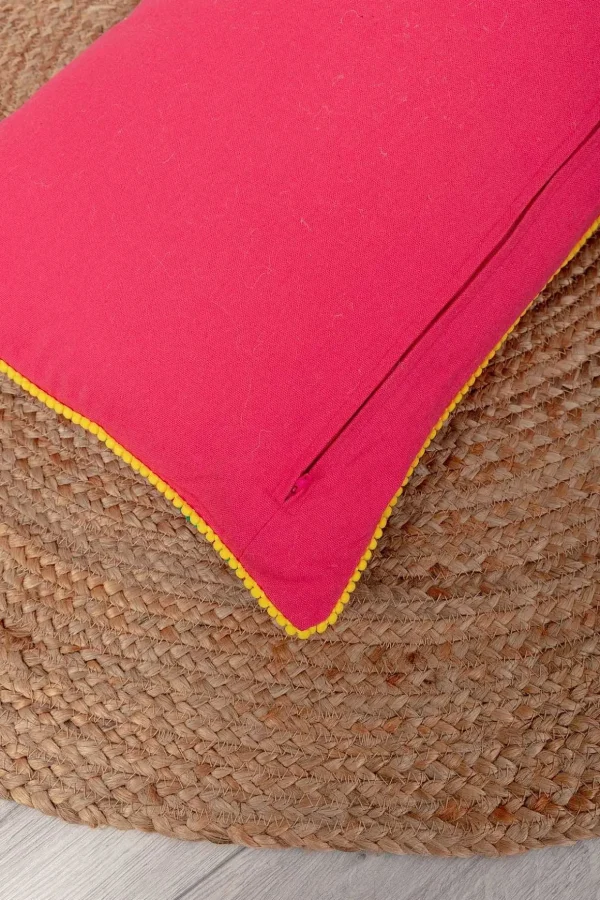 Coral Geometric Velvet Embroidered Cushion