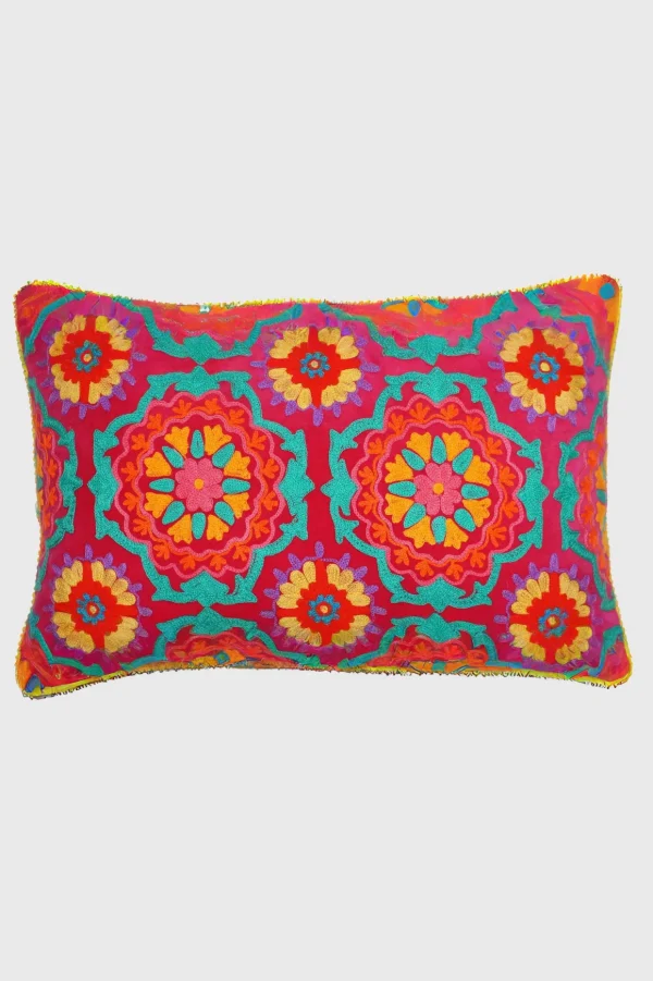 Coral Geometric Velvet Embroidered Cushion