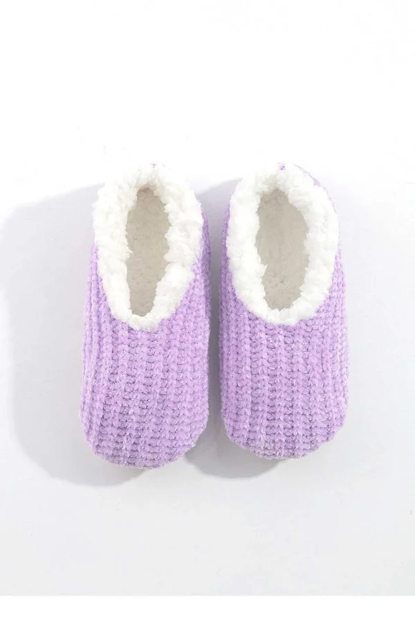 Cosy Knit Slipper Socks In Lilac