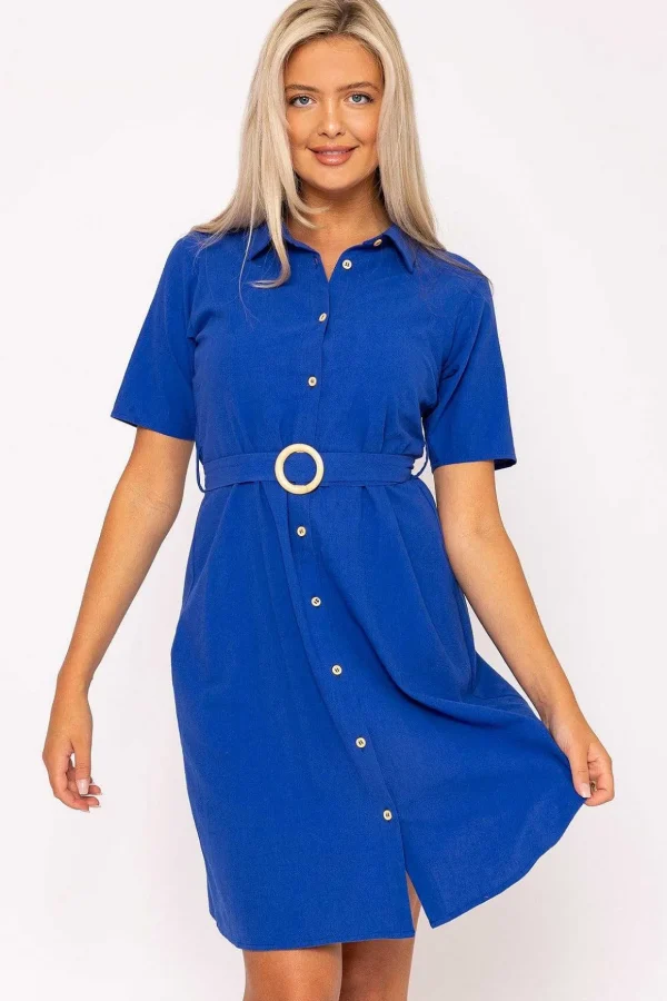 Cotton Shirt Dress In Cobalt