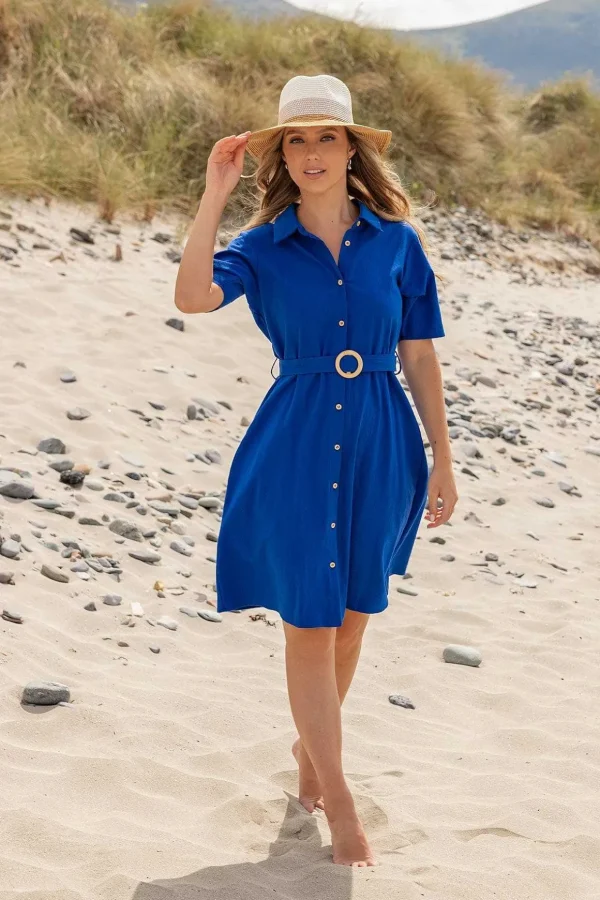 Cotton Shirt Dress In Cobalt