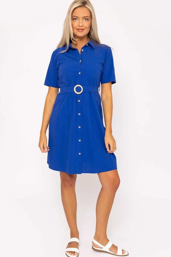 Cotton Shirt Dress In Cobalt