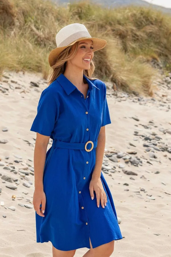 Cotton Shirt Dress In Cobalt