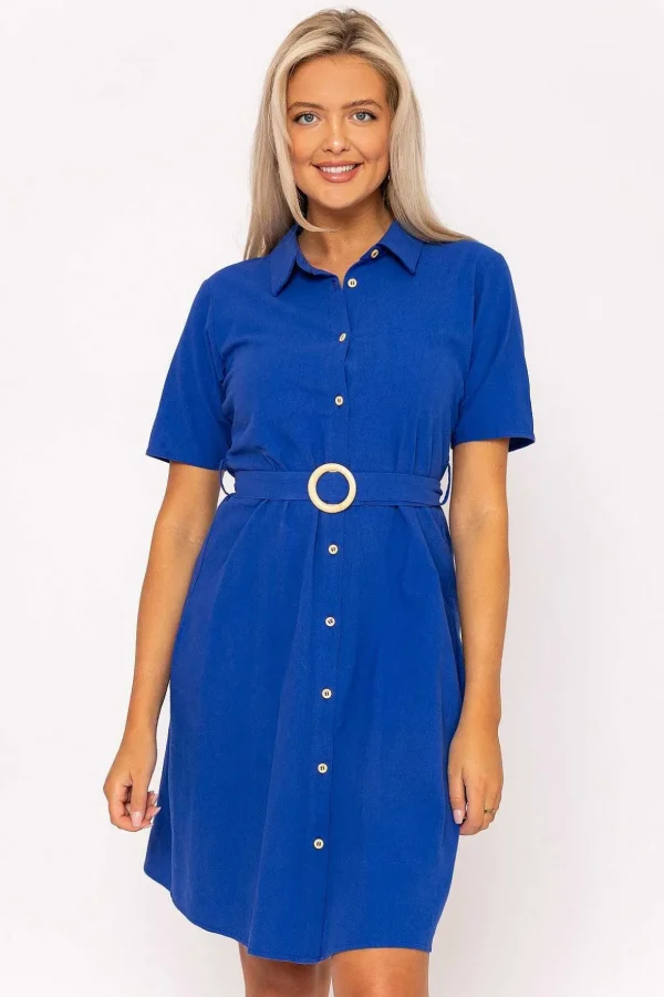 Cotton Shirt Dress In Cobalt