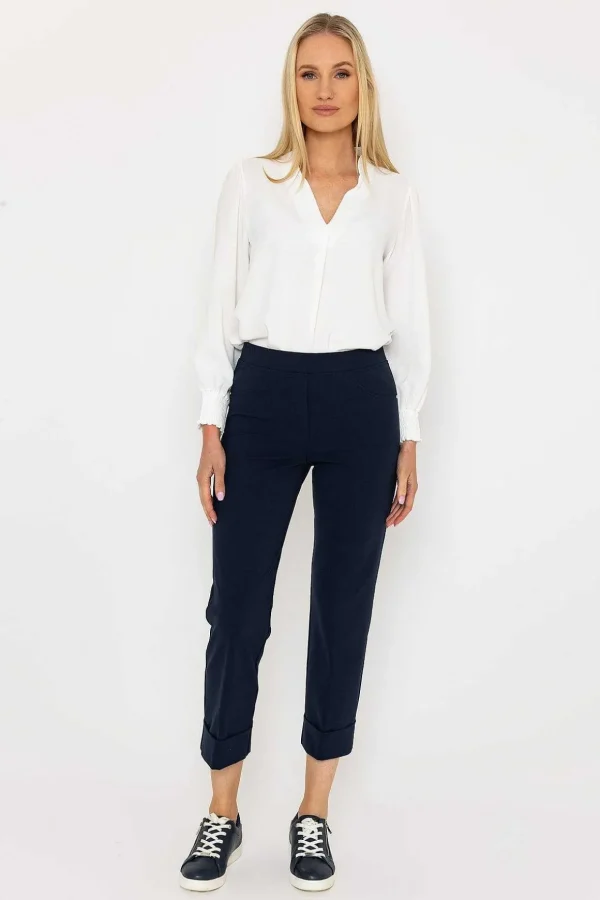 Cotton Turn Up Trousers In Navy