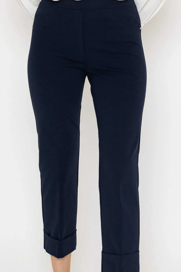 Cotton Turn Up Trousers In Navy