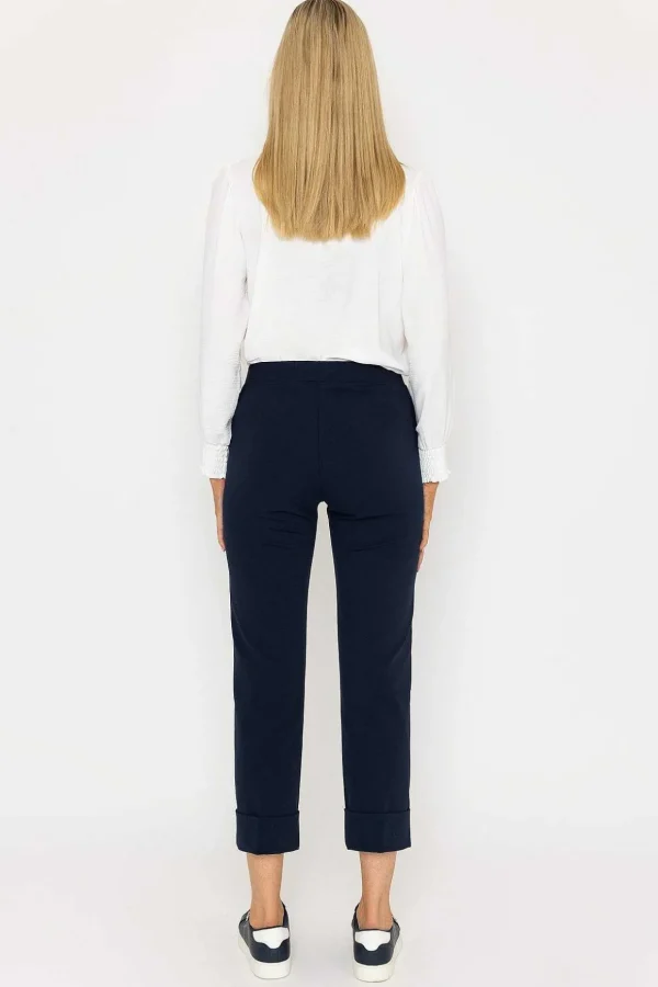 Cotton Turn Up Trousers In Navy