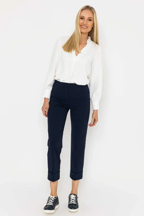 Cotton Turn Up Trousers In Navy
