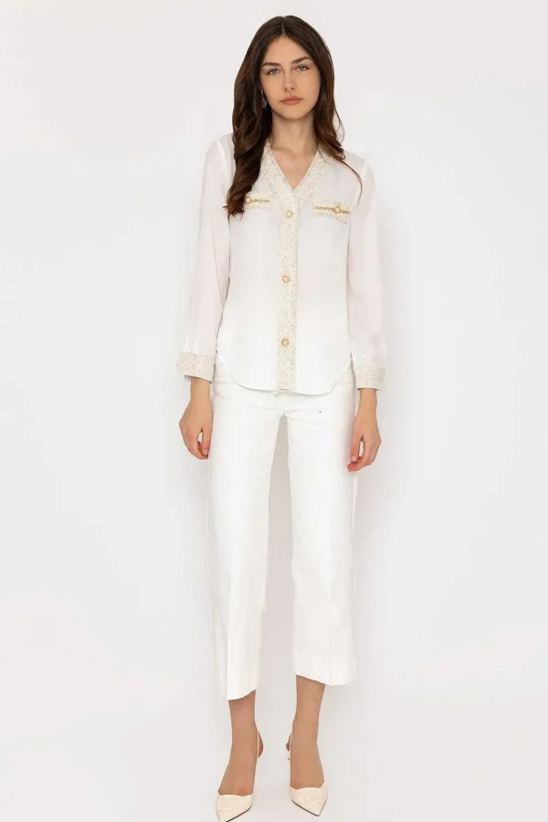Cream Fabric Detail Blouse