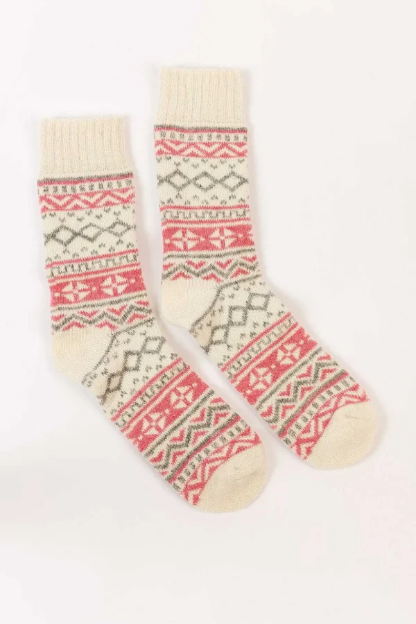 Cream Fairisle Cosy Socks In Box