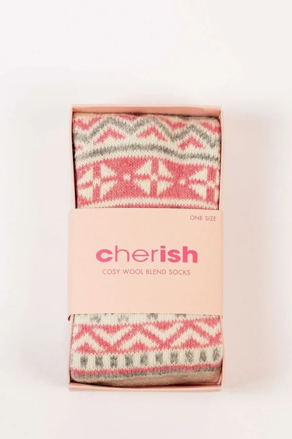 Cream Fairisle Cosy Socks In Box