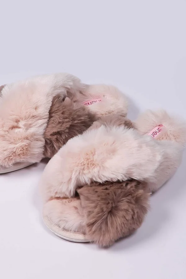 Cream Faux Fur Contrast Slippers
