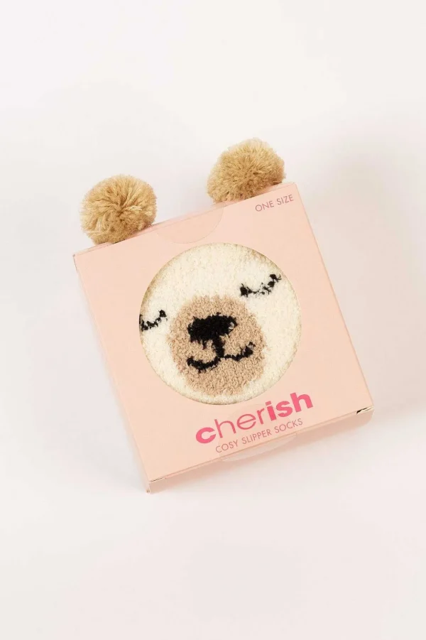 Cream Fluffy Boxed Slipper Socks