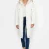 Cream Long Line Hooded Coat