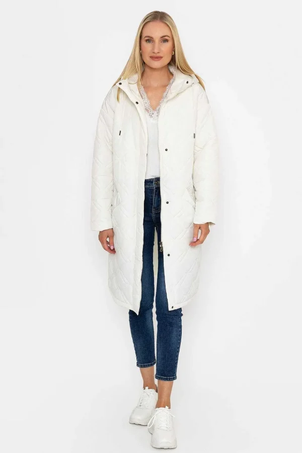 Cream Long Line Hooded Coat