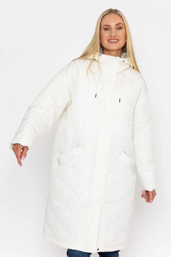 Cream Long Line Hooded Coat