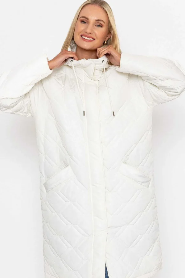 Cream Long Line Hooded Coat