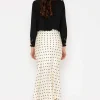 Cream Satin Polka Dot Midi Skirt