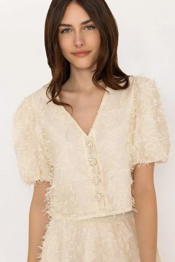 Cream Tulle Cropped Top