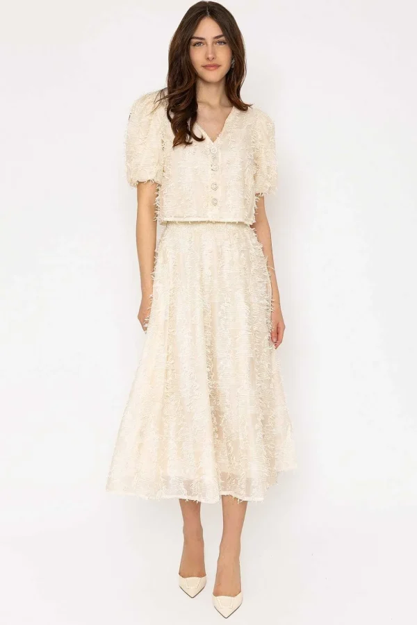 Cream Tulle Midi Skirt