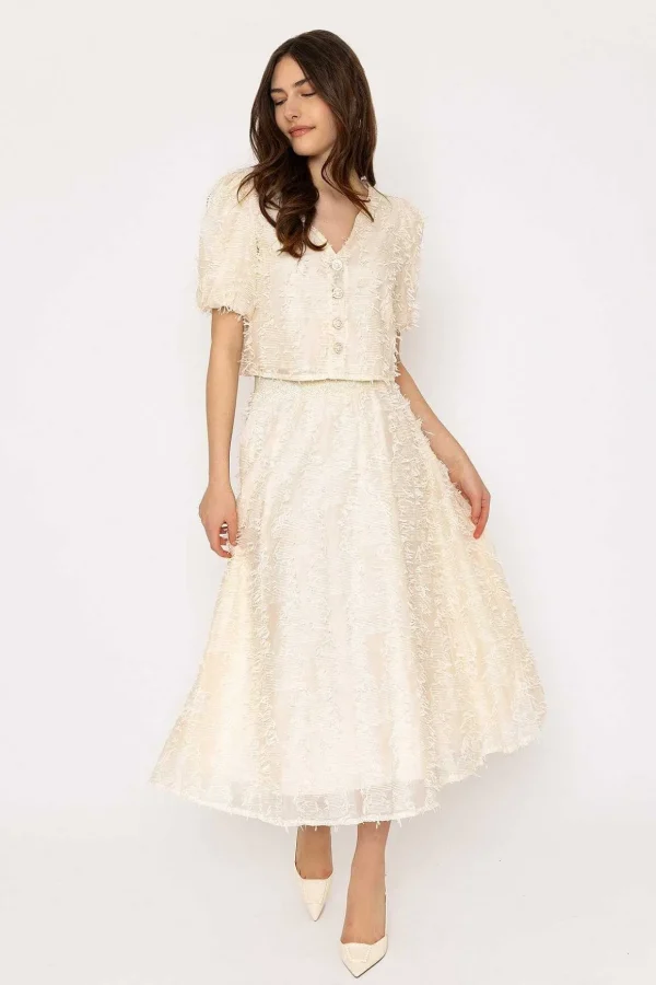 Cream Tulle Midi Skirt