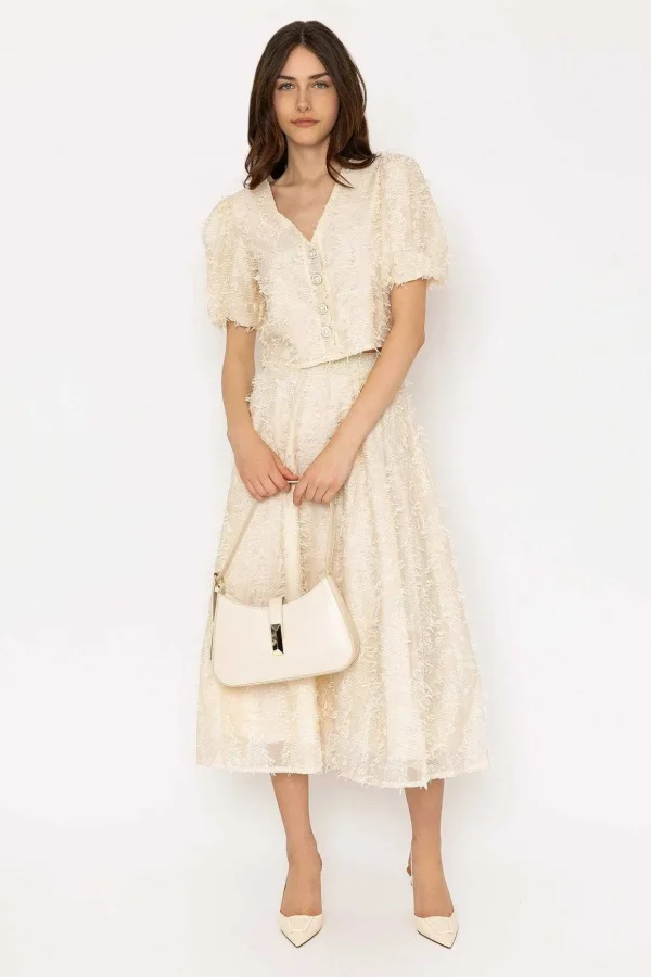 Cream Tulle Midi Skirt