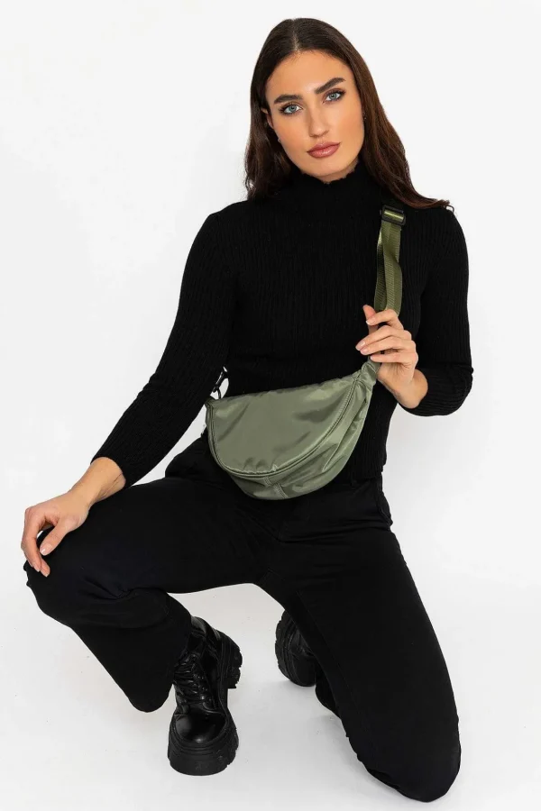 Crescent Shape Crossbody In Khaki