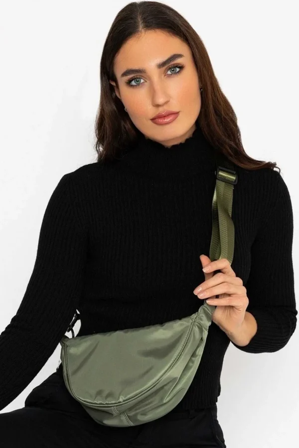 Crescent Shape Crossbody In Khaki