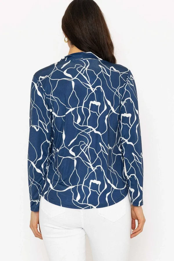 Cross Over Top In Blue Print