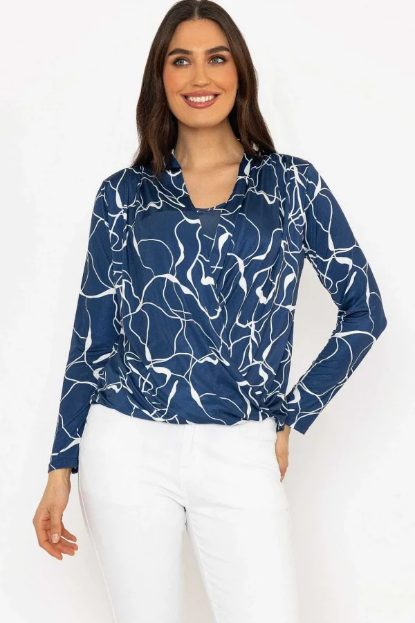 Cross Over Top In Blue Print