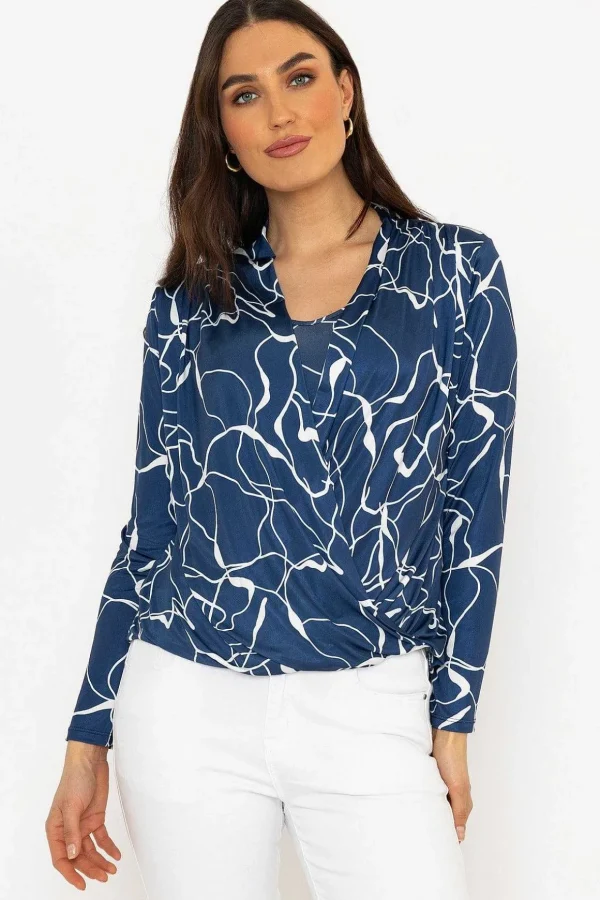 Cross Over Top In Blue Print