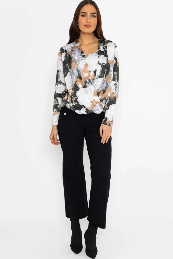 Cross Over Top In Brown Print