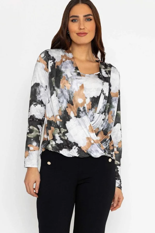 Cross Over Top In Brown Print