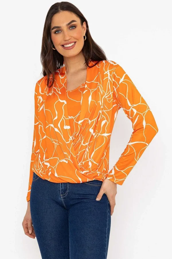 Cross Over Top In Orange Print