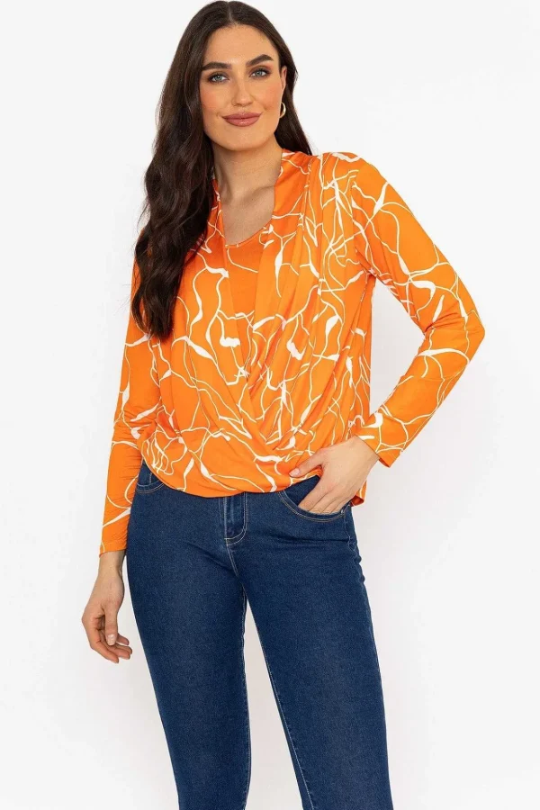Cross Over Top In Orange Print