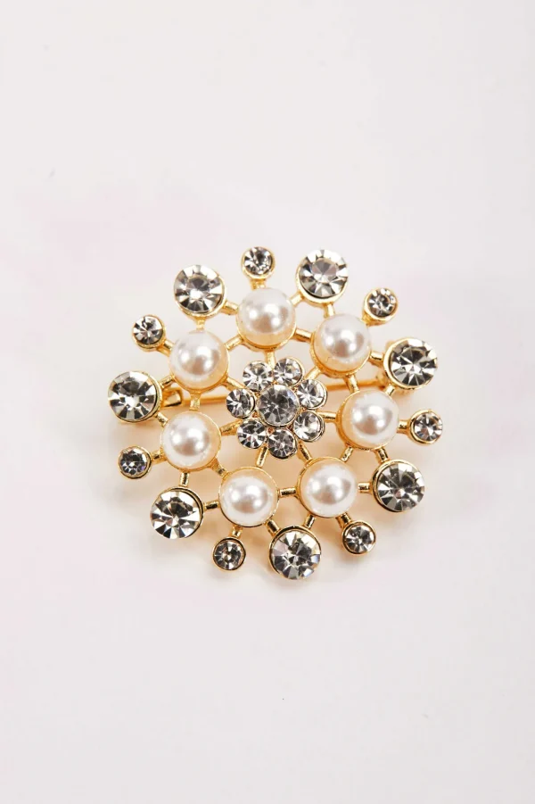 Crystal And Pearl Brooch