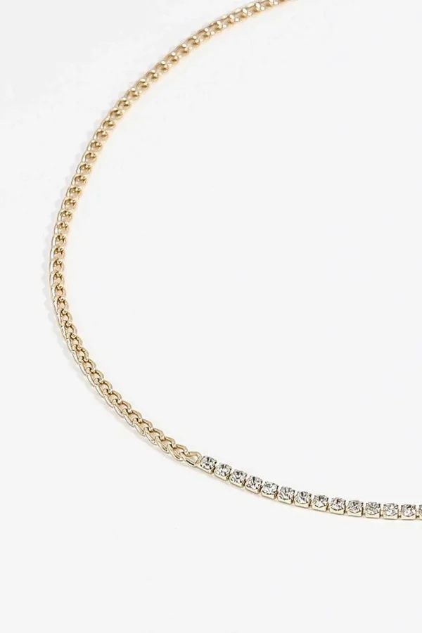 Curb And Diamante Necklace In Gold
